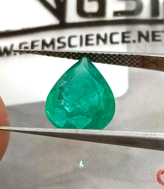 2.98ct Natural Emerald Medium Deep Green GSI Certified Pear Cut Loose Gemstone