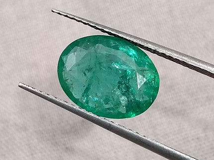 Certified 2.40ct Zambian Natural Emerald Medium Bright Grass Green Oval Cut Loose Gemstone