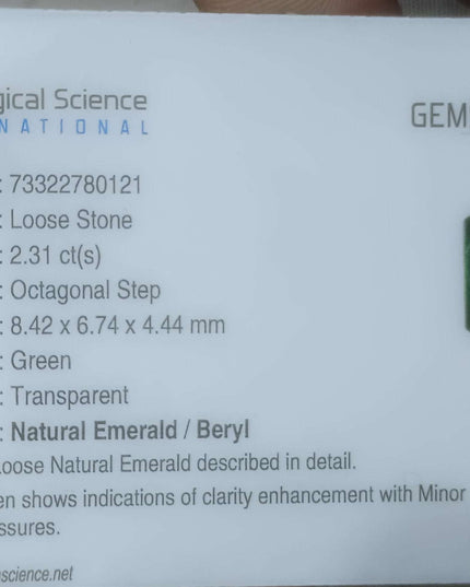 2.31ct High Quality GSI Certified Deep Vivid Green Minor Oiled Loose Gemstone