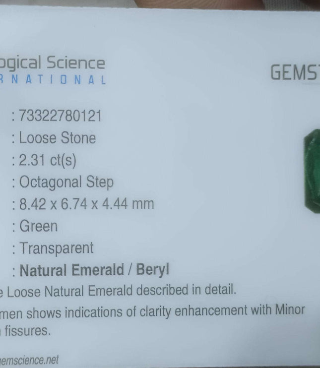 2.31ct Natural Emerald, High Quality Certified Zambian Origin Vivid Deep Green Stone