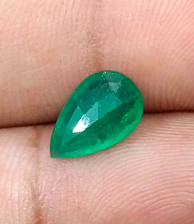 1.77ct Natural Emerald Pure Medium Deep Velvet Green Zambian Pear Cut Loose Gemstone