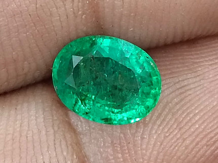 Zambian Emerald 1.82ct Vivid Medium Deep Green Oval Cut Loose Gemstone