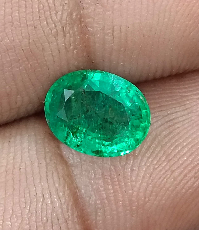 Zambian Emerald 1.82ct Vivid Medium Deep Green Oval Cut Loose Gemstone