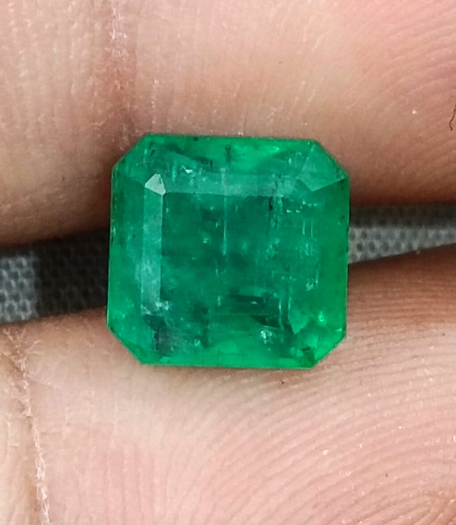 Zambian Emerald 3.53ct Bright Shamrock Green Natural Certified Octagon Cut Loose Stone