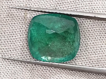 5.39ct Natural Emerald GSI Certified Deep Green Zambian Cushion Cut loose Gemstone