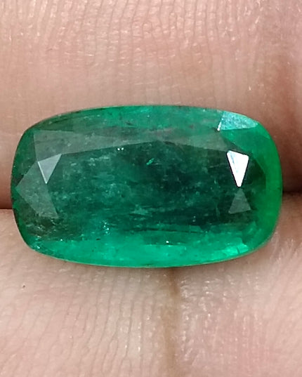 3.99ct Natural Zambian Emerald, Deep Green Cushion Cut Minor Oiled Loose Gemstone.