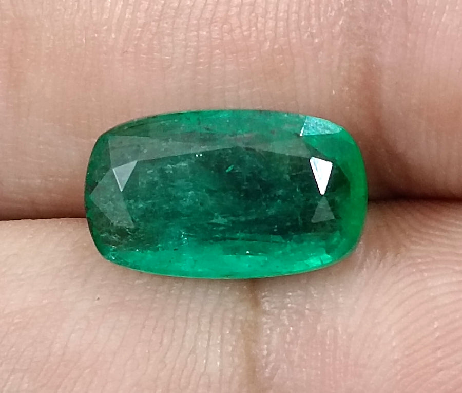 Natural Emerald 3.98ct GSI Certified Deep Green Cushion Cut Loose Gemstone