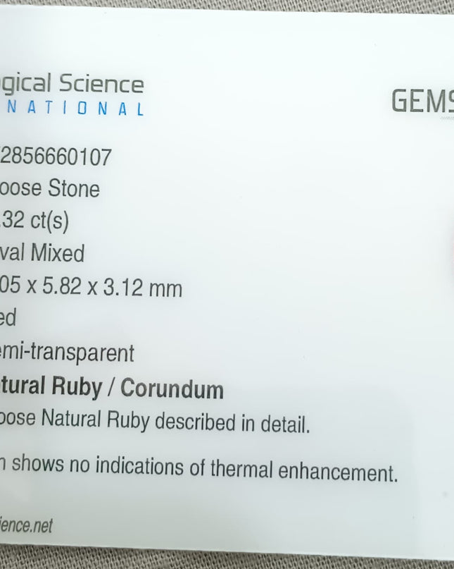 GSI Certified 1.32ct Mozambique Ruby, Natural Untreated