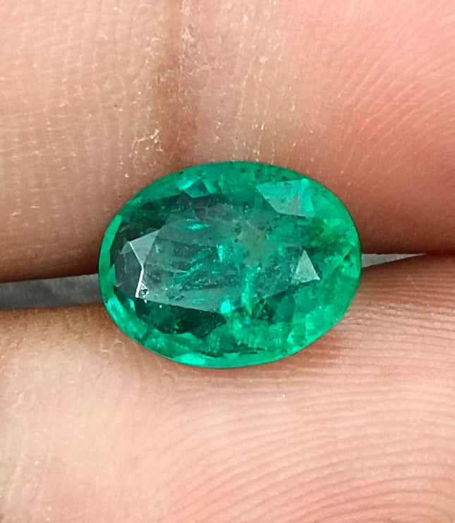 Zambian Emerald 2.42ct Certified Medium Green Oval Cut  Stone