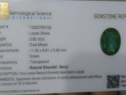 3.82ct Certified Natural Zambian Emerald Stone