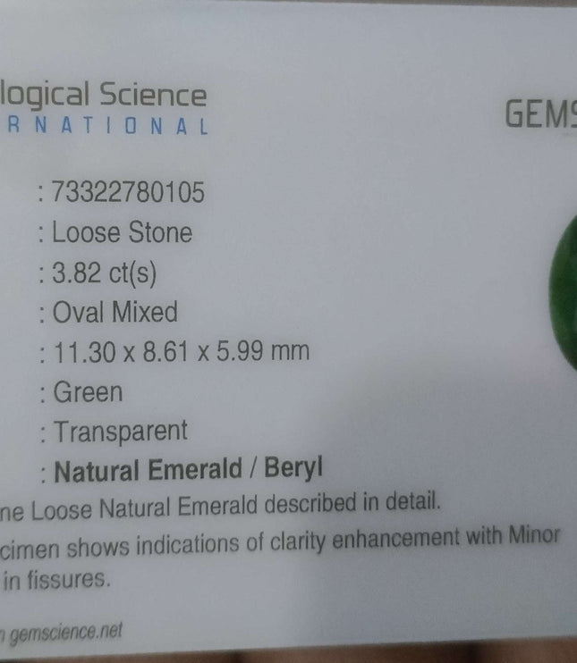 3.82ct Certified Natural Zambian Emerald Stone