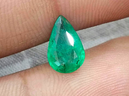 1.42ct Emerald Natural Medium Deep Vivid Green Pear Cut Zambian Loose Gemstone