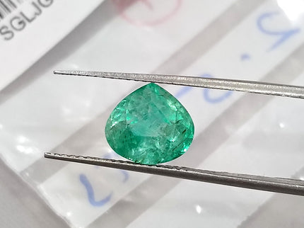 2.59ct Colombian Emerald Natural SGL Certified Medium Green Pear Cut Loose Gemstone