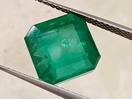 4.78ct Exceptional Top Vivid Green Zambian Emerald, Certified Natural Octagon Cut Loose Gemstone