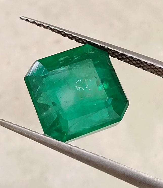 4.78ct Exceptional Top Vivid Green Zambian Emerald, Certified Natural Octagon Cut Loose Gemstone