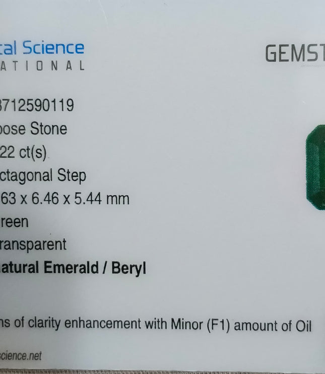 2.22ct Zambian Emerald, Dark Green Octagon Cut Certified Natural Loose Gemstone