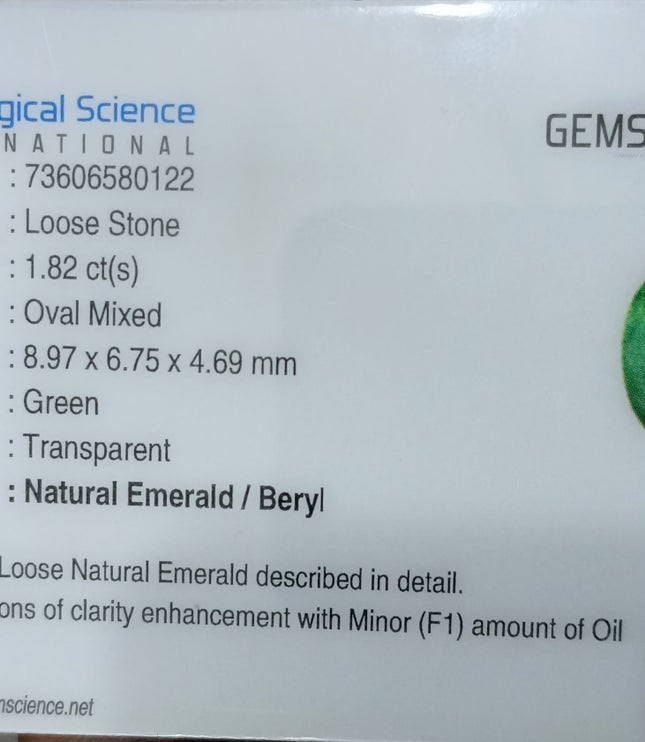 Zambian Emerald 1.82ct Certified Natural Medium Sea Green Oval Cut Loose Gemstone