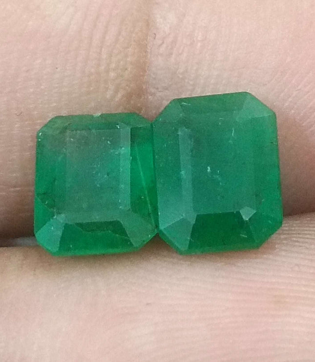 Natural Emerald Pair 3.63ct/2pcs Zambian Origin Loose Gemstones