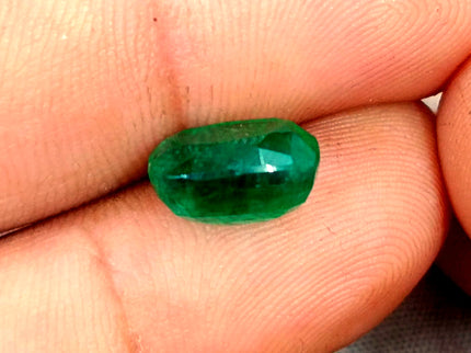 Dark Green 4.42ct Zambian Emerald, Certified Natural Cushion Cut Loose Gemstone