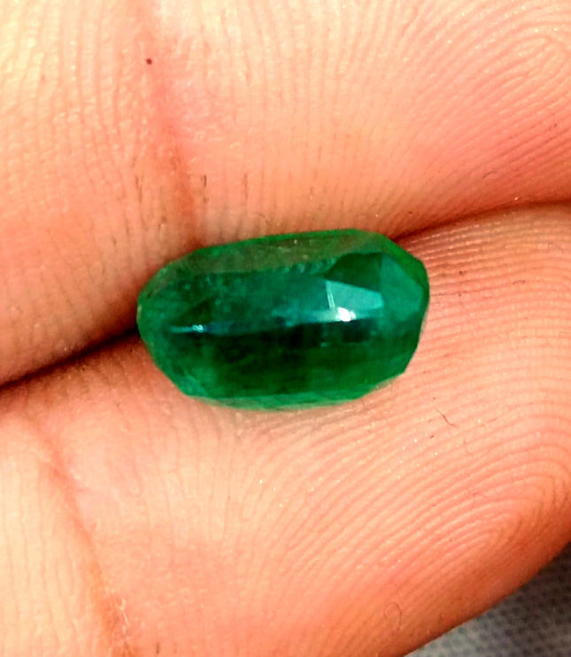 Dark Green 4.42ct Zambian Emerald, Certified Natural Cushion Cut Loose Gemstone