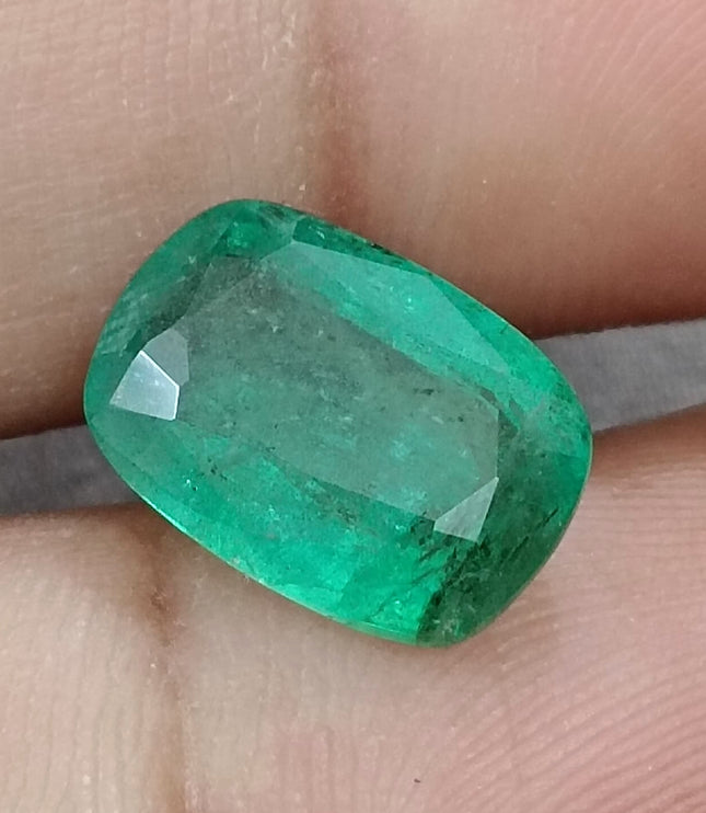 4.87ct Zambian Emerald, Deep Green Cushion Cut Loose Gemstone