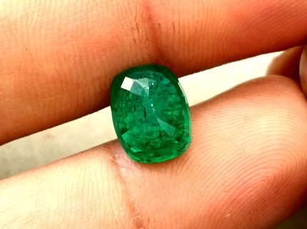 Dark Green 4.42ct Zambian Emerald, Certified Natural Cushion Cut Loose Gemstone