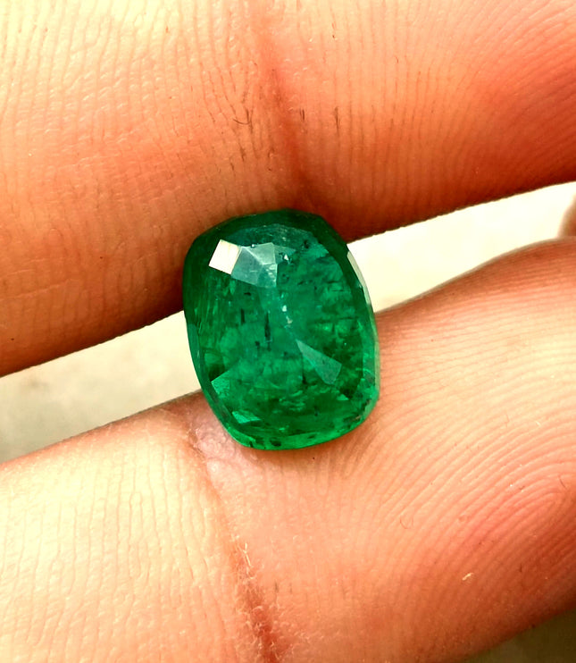 Dark Green 4.42ct Zambian Emerald, Certified Natural Cushion Cut Loose Gemstone