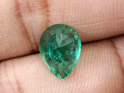 3.19ct Zambian Emerald, Certified Natural Bright Spring Green Pear Cut Loose Gemstone