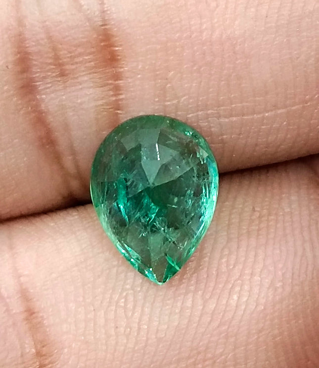 3.19ct Zambian Emerald, Certified Natural Bright Spring Green Pear Cut Loose Gemstone