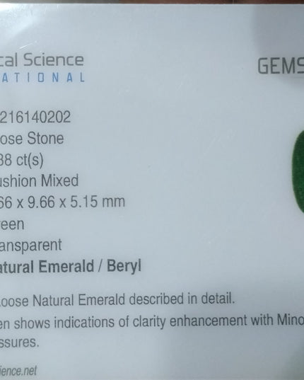 GSI Certified 3.38ct Deep Vivid Green Natural Emerald Minor Oiled Loose Gemstone
