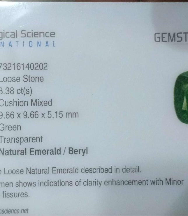 3.38ct Certified Zambian Emerald, Deep Vivid Green Gemstone.