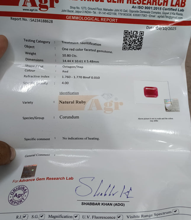 African Ruby 10.80ct Natural Certified Untreated Emerald Cut Loose Gemstone