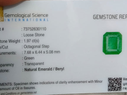 Zambian Emerald 1.97ct Certified Natural Medium Deep Green Octagon Cut Gemstone