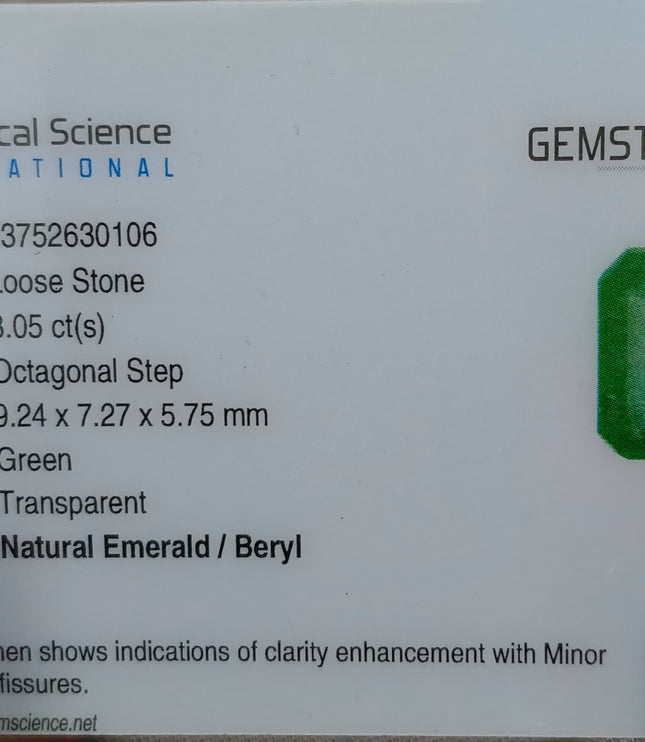 Zambian Emerald 3.05ct Natural Medium Deep Green Certified Octagon Cut Gemstone