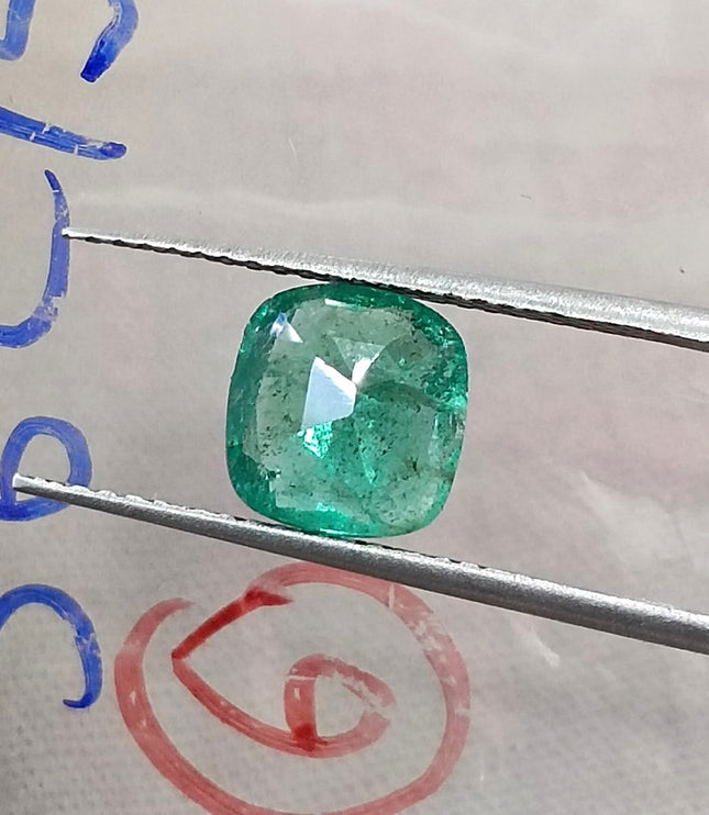 Natural Emerald 1.36ct Medium Neon Green SGL Certified Zambian Cushion cut Minor Oiled Gemstone