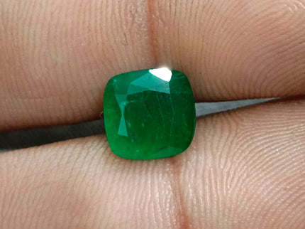 Zambian Emerald 2.87ct Natural Deep Pure Green Cushion Cut Loose Gemstone