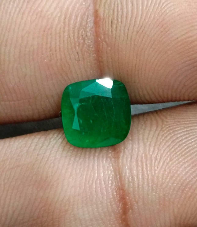 Zambian Emerald 2.87ct Natural Deep Pure Green Cushion Cut Loose Gemstone