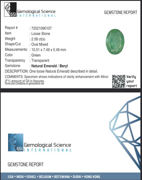 Natural Zambian Emerald 2.58ct Certified Sea Green Oval Cut Loose Gemstone