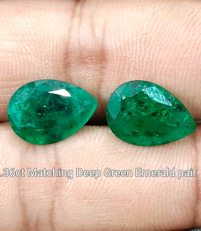 8.36ct Matched Zambian Emerald Pair Deep Green Pear Cut Loose Gemstones