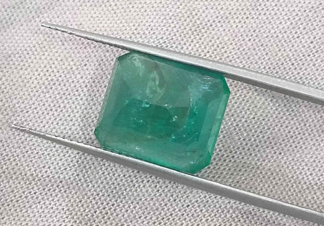 Big 8.36ct Zambian Emerald, Deep Forest Green Emerald Cut Moderately Oiled Natural Loose Gemstone.