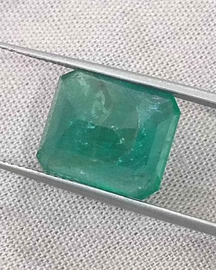Big 8.36ct Zambian Emerald, Deep Forest Green Emerald Cut Moderately Oiled Natural Loose Gemstone.
