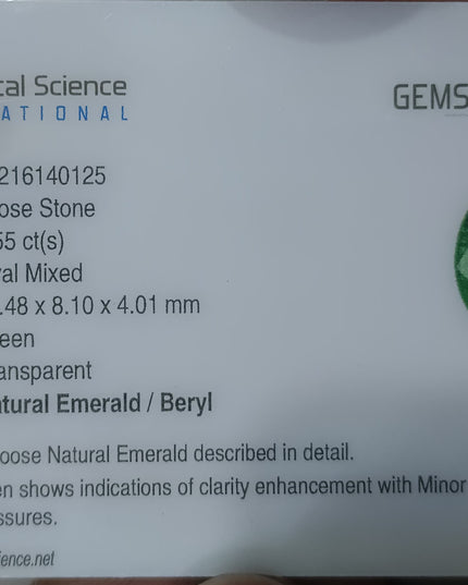GSI Certified 2.55ct Medium Light Green Natural Zambian Emerald Minor Oiled Loose Gemstone