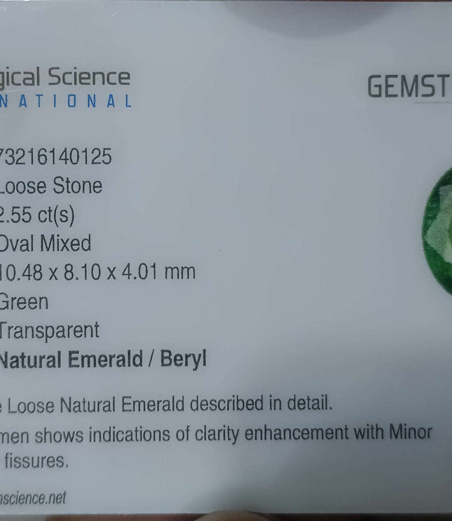 Zambian Emerald 2.55ct Certified Medium Light Green Oval Cut Gemstone