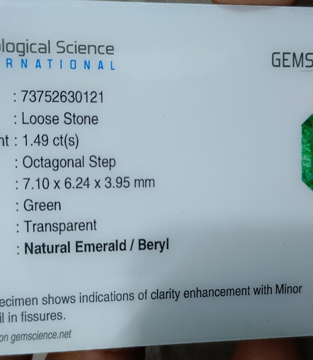 Zambian Emerald 1.49ct Deep Green Emerald Octagon Cut Loose Gemstone