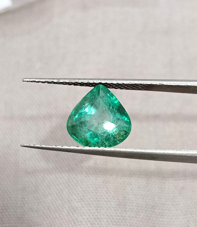 2.44ct Natural Emerald SGL Certified Pear Cut Sparkling Medium Deep Green Gemstone