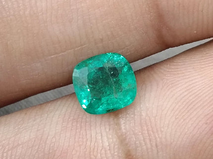 Natural Emerald 1.36ct Medium Neon Green SGL Certified Zambian Cushion cut Minor Oiled Gemstone