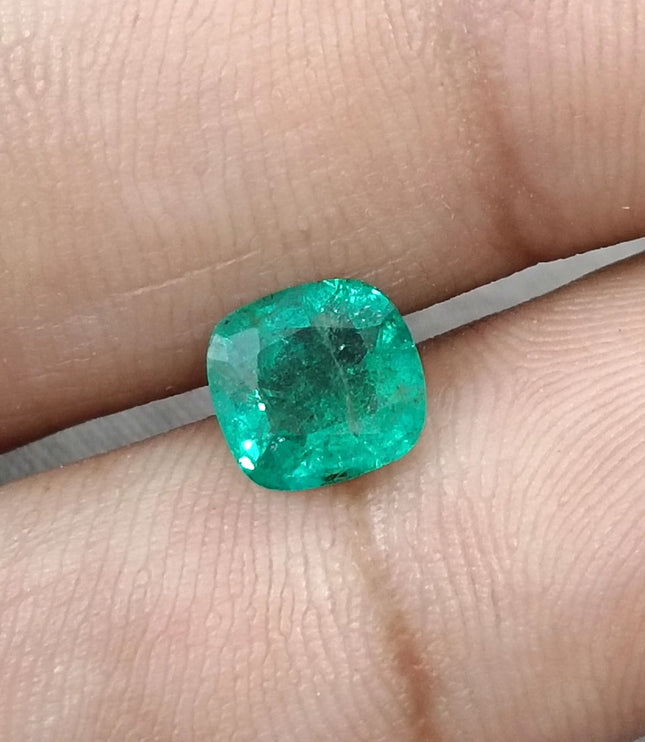 Natural Emerald 1.36ct Medium Neon Green SGL Certified Zambian Cushion cut Minor Oiled Gemstone