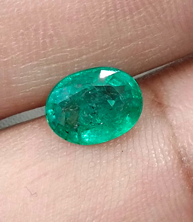 1.62ct Zambian Emerald, Certified Medium Green Natural Oval Cut Loose Gemstones