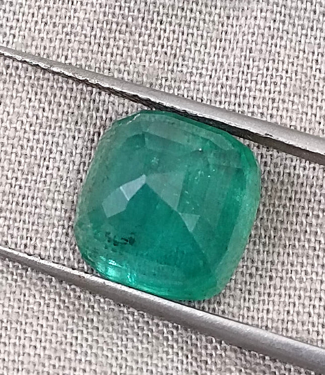 Zambian Emerald 5.87ct Natural Deep Green Cushion Cut Loose Gemstone