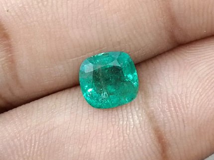 Natural Emerald 1.36ct Medium Neon Green SGL Certified Zambian Cushion cut Minor Oiled Gemstone
